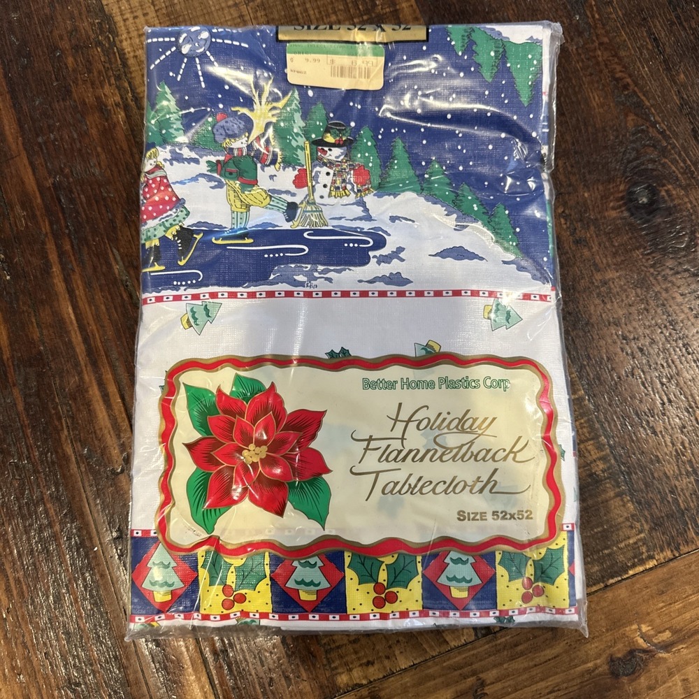 Better Home Plastic Flannel Back Tablecloth Square 52 X 52 Holiday Christmas